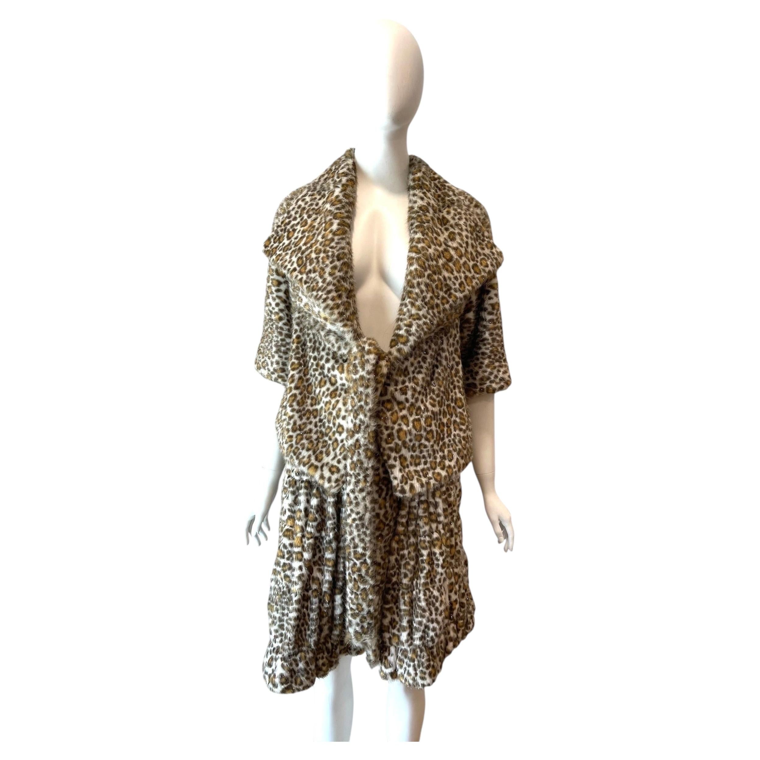 2005 runway faux fur leopard Bernhard Willhelm skirt suit For Sale