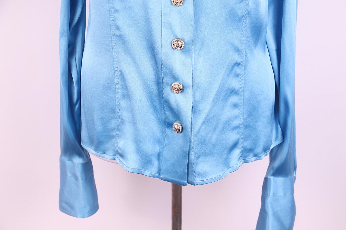 2005 SS Versace camisa de seda azul en venta 2