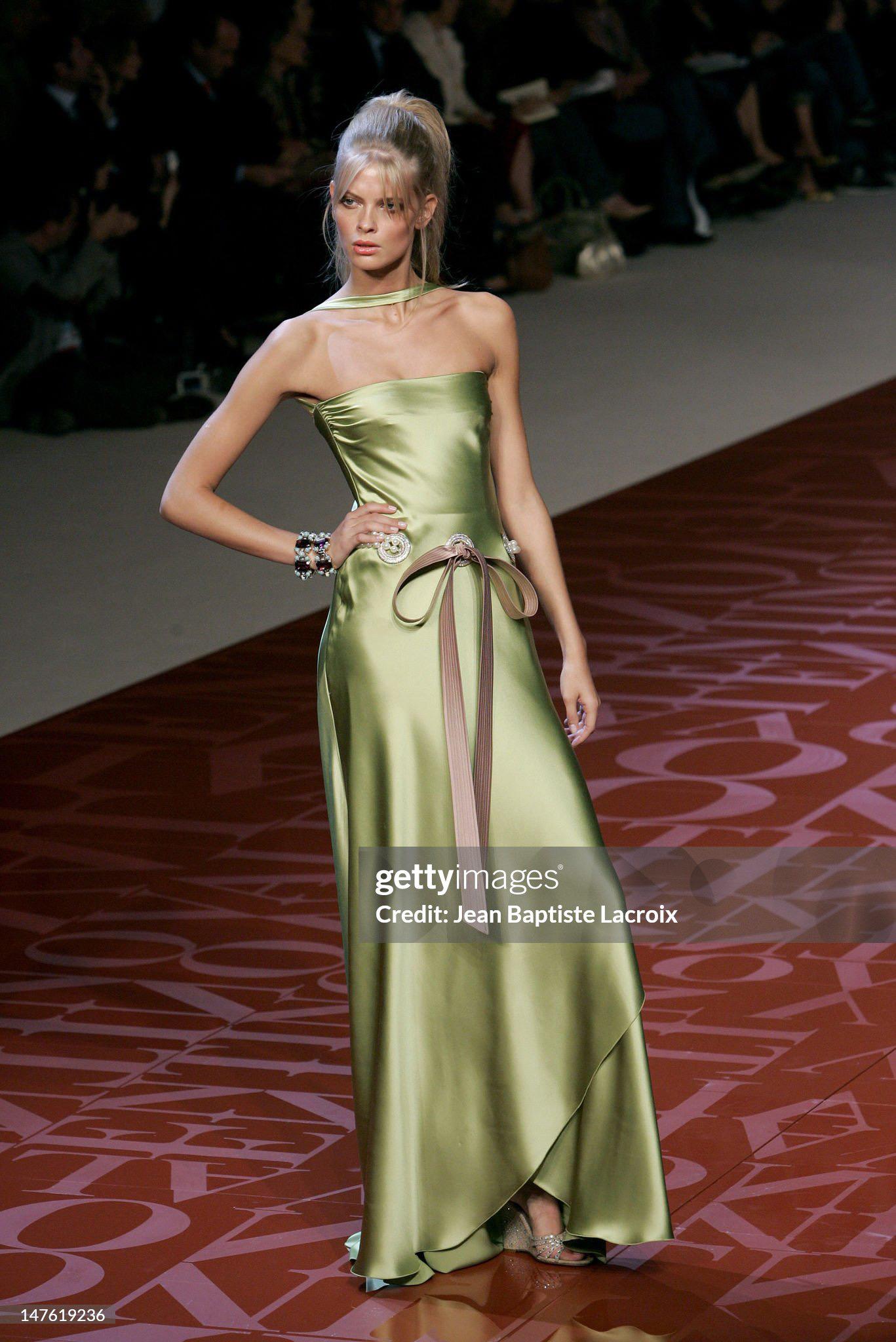 2005 Valentino Runway Chartreuse Silk Draped-Pearls Reverse Halter Glamour Gown 6