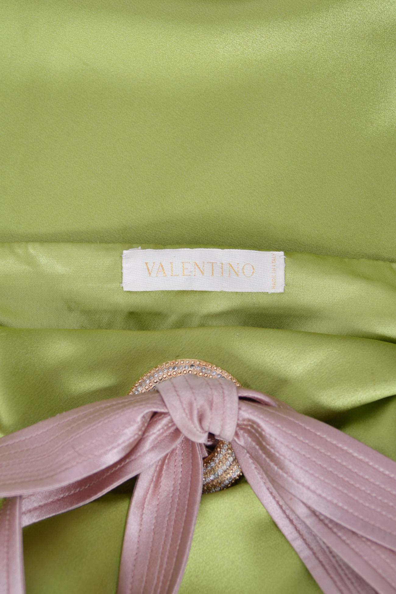 2005 Valentino Runway Chartreuse Silk Draped-Pearls Reverse Halter Glamour Gown 13