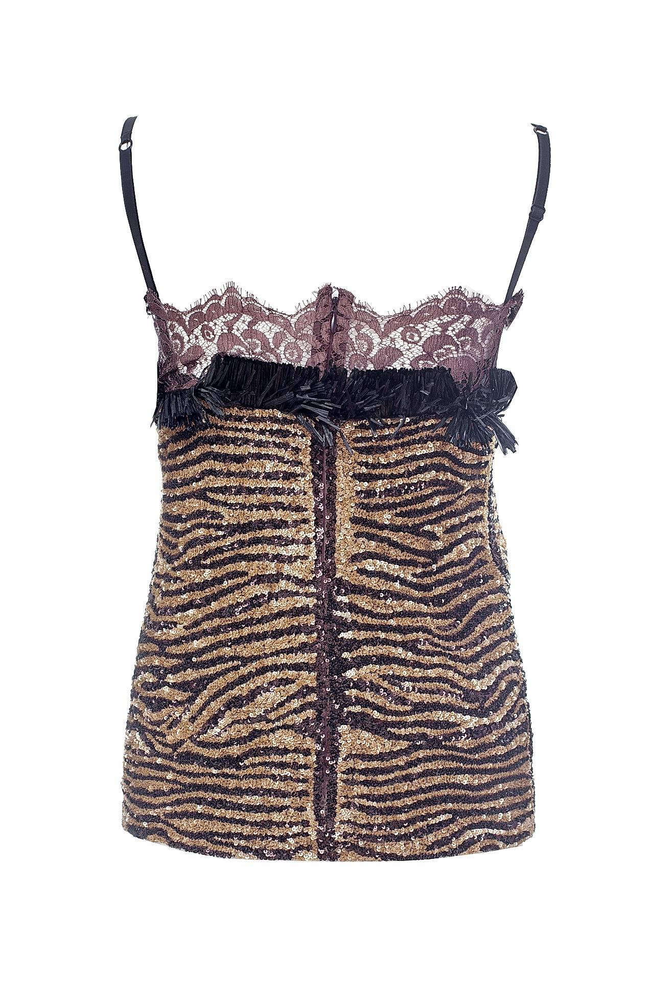 2005 Vintage Dolce & Gabbana Korsett mit Tigermuster und Spitzendetails im Zustand „Neu“ in Montgomery, TX