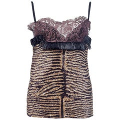 2005 Vintage Dolce & Gabbana Tiger Print Corset with Lace detail