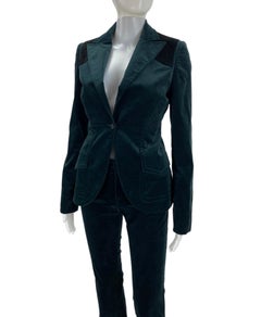 2005 Vintage Gucci Dark Green Velvet Pant Suit 38 - 2