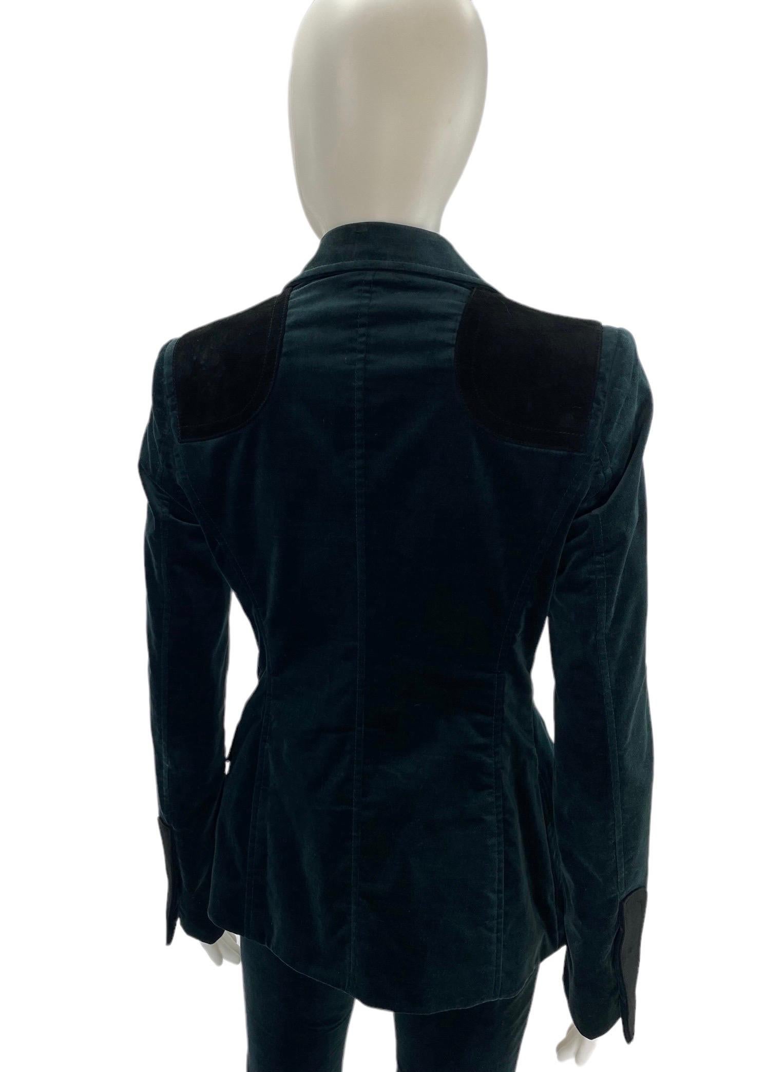 2005 Vintage Gucci Dark Green Velvet Pant Suit 38 - 2 In New Condition For Sale In Montgomery, TX
