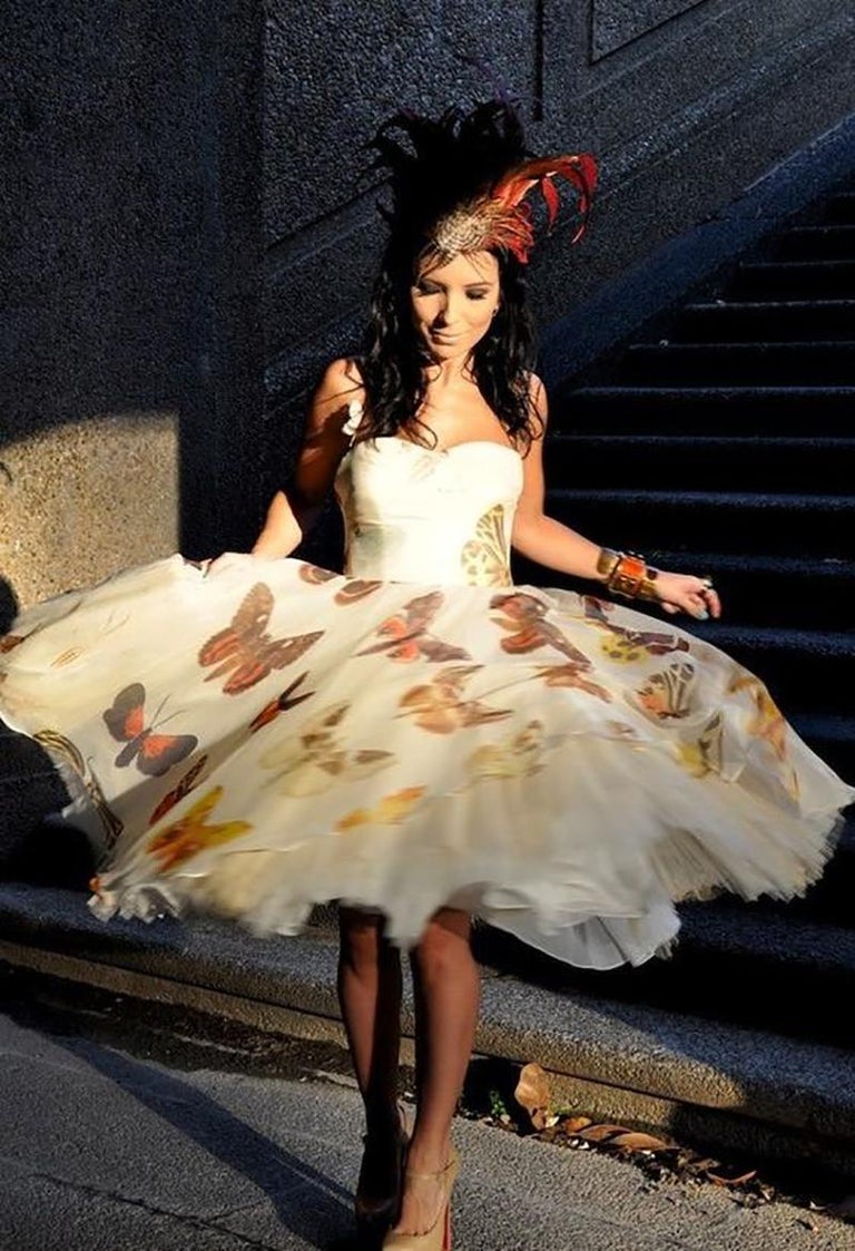 2005 Vintage Iconic Alexander McQueen butterfly print dress at