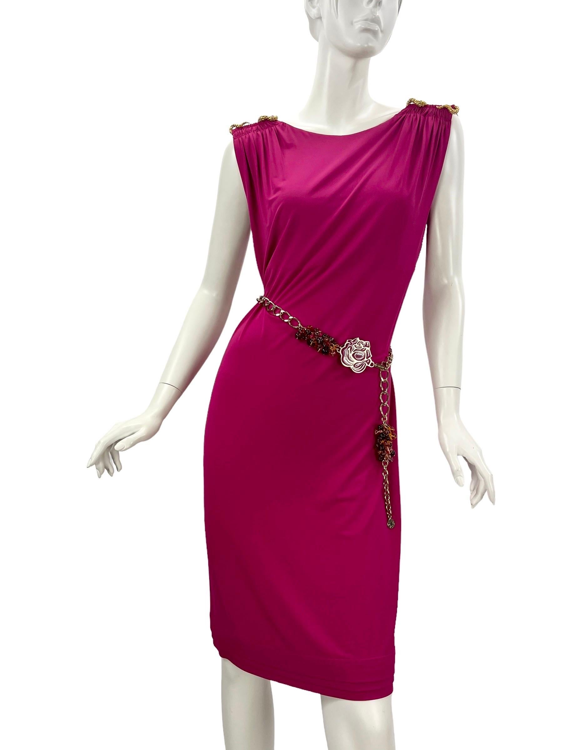 2005 Vintage Roberto Cavalli Fuchsia Pink Dress with Snake details Size 44 In New Condition For Sale In Montgomery, TX