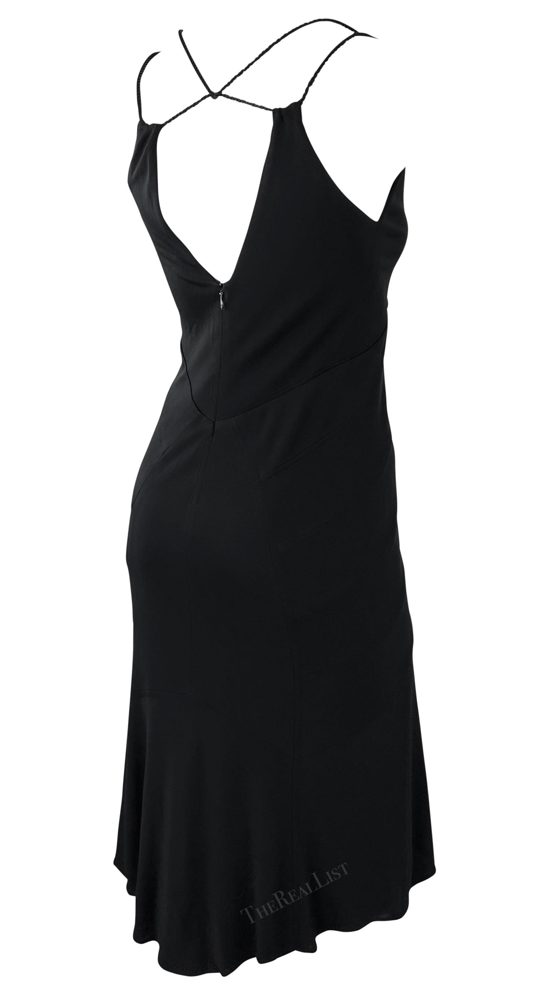 2005 Yigal Azrouel Vestido negro de tirantes de satén elástico con cuerpo Negro en venta