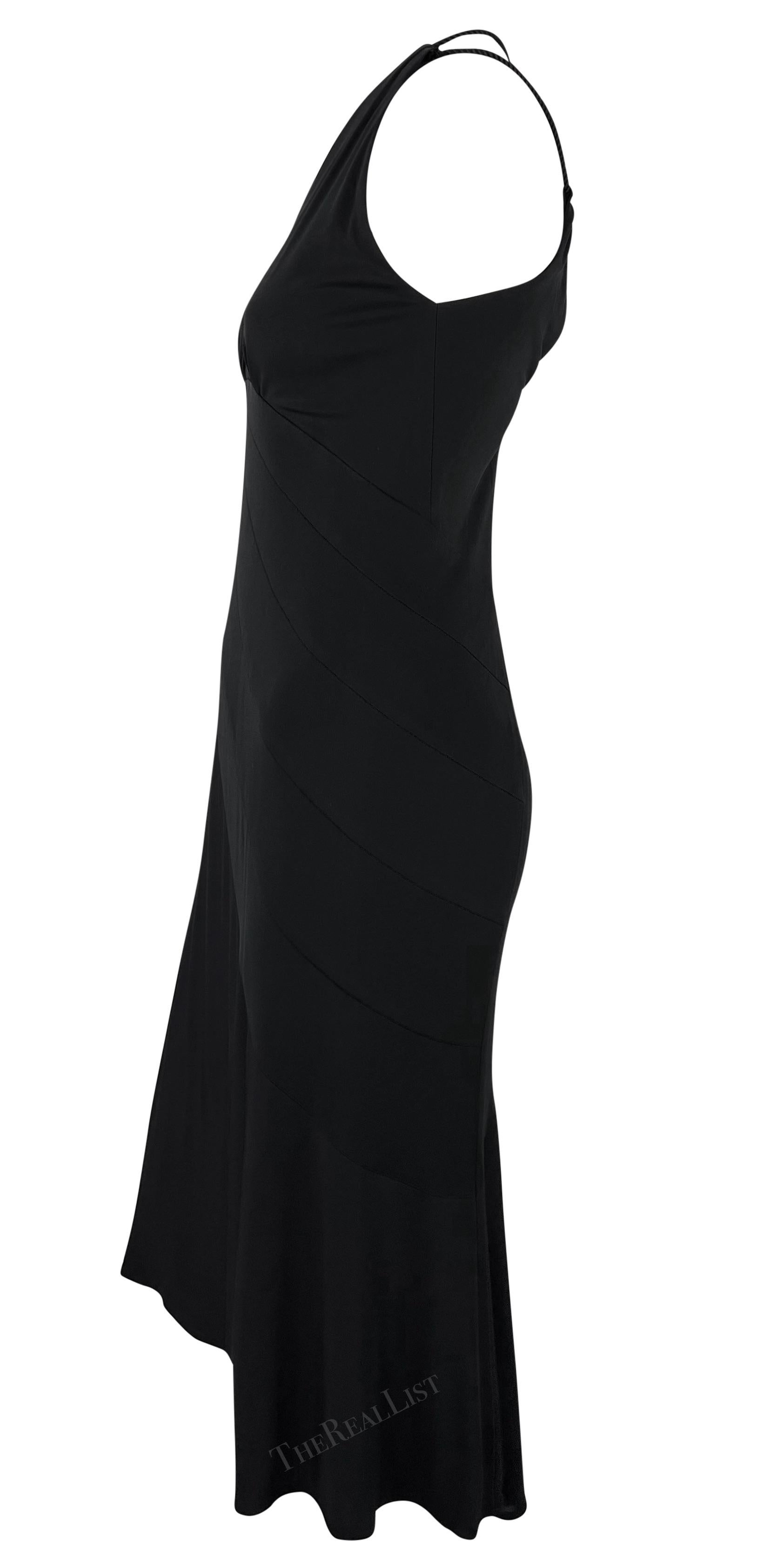 2005 Yigal Azrouel Vestido negro de tirantes de satén elástico con cuerpo en venta 3