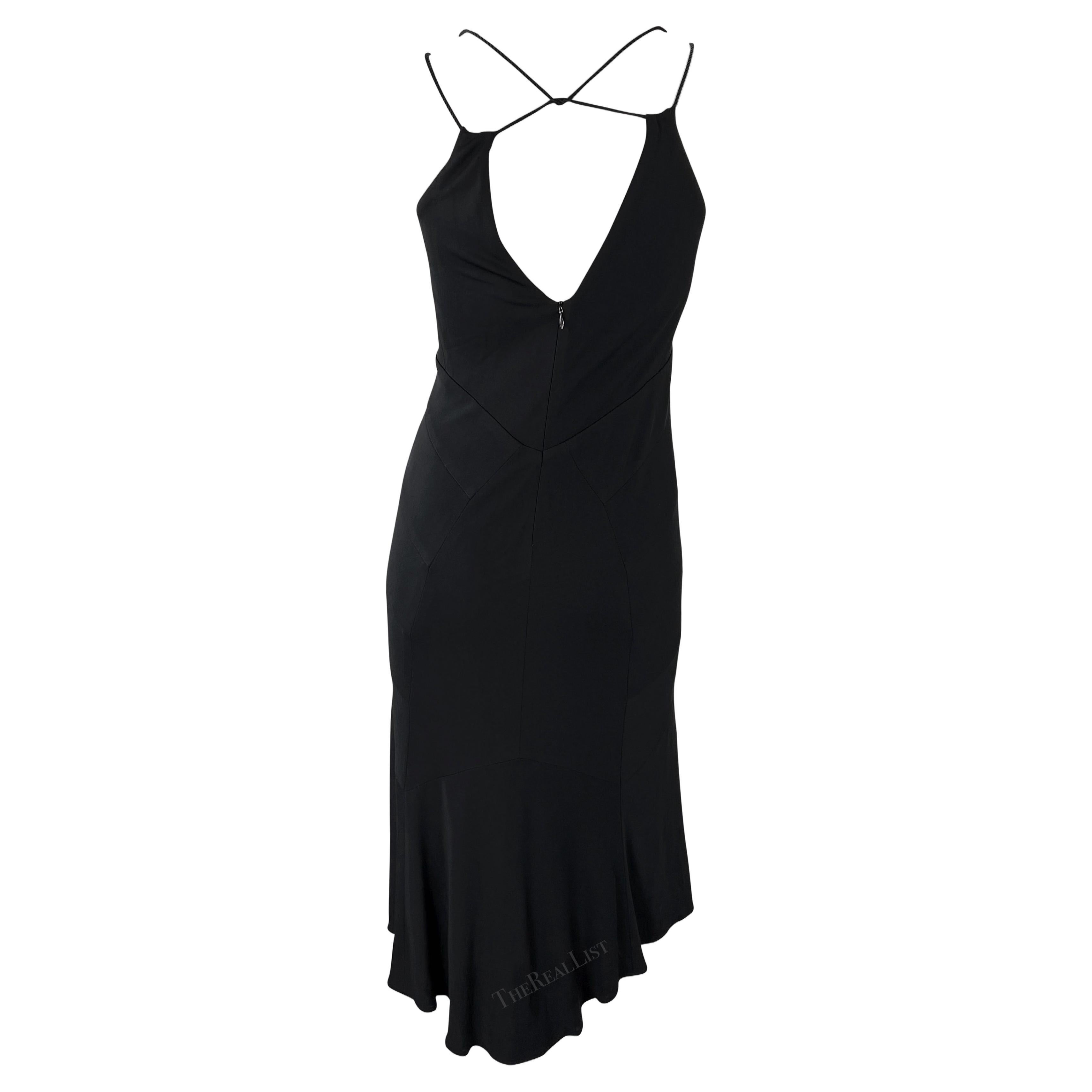 2005 Yigal Azrouel Vestido negro de tirantes de satén elástico con cuerpo en venta