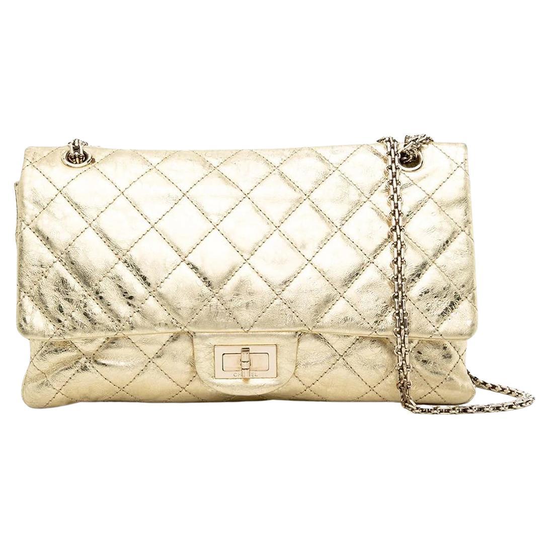 Only 1650.00 usd for Chanel Gold Metallic Python & Crochet Rare Jumbo Flap  Online at the Shop