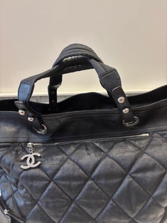 2006-2008 CHANEL Large Black Biarritz Quilted Coated Canvas Tote with COA