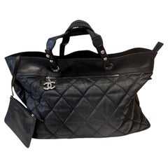 2006-2008 CHANEL Large Black Biarritz Quilted Coated Canvas Tote with COA