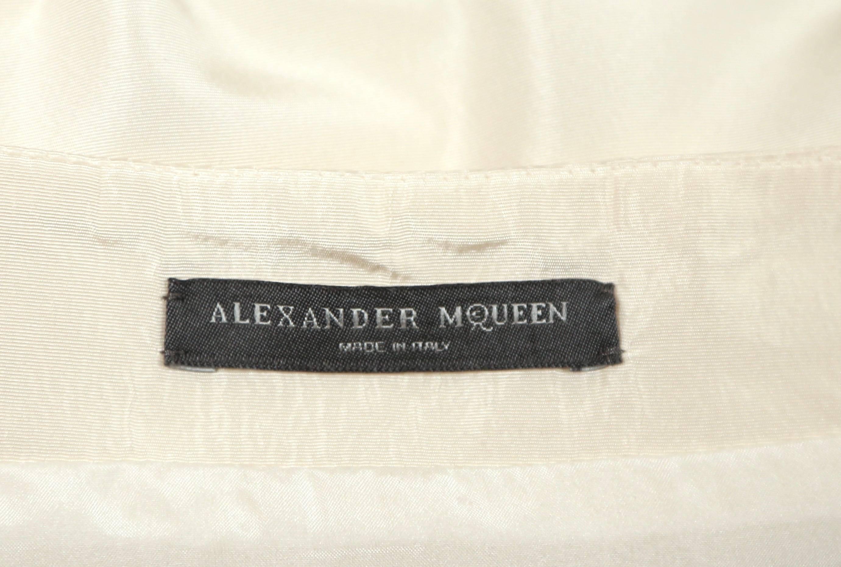 Beige 2006 ALEXANDER MCQUEEN cream silk runway dress with bow detail