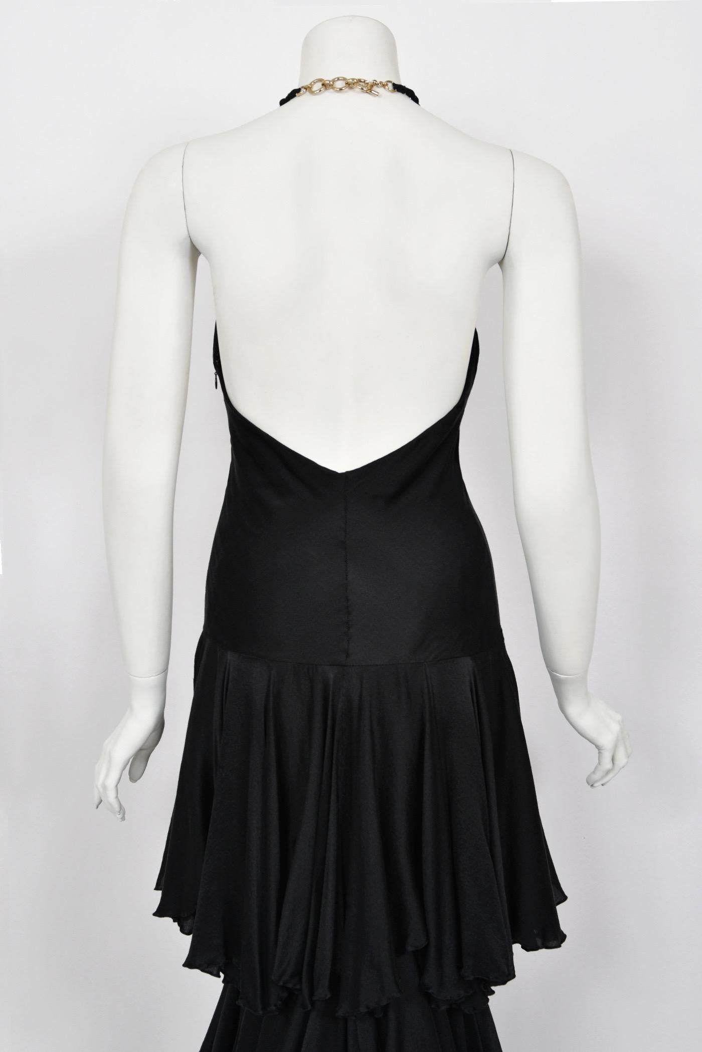 2006 Alexander McQueen Lifetime Black Silk Halter Bias-Cut Tiered Ruffle Gown 13