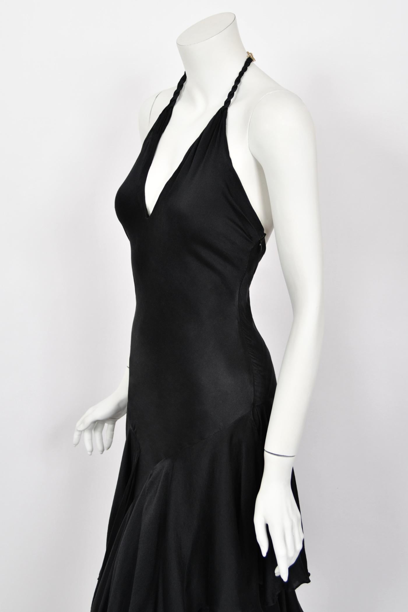 2006 Alexander McQueen Lifetime Black Silk Halter Bias-Cut Tiered Ruffle Gown 4