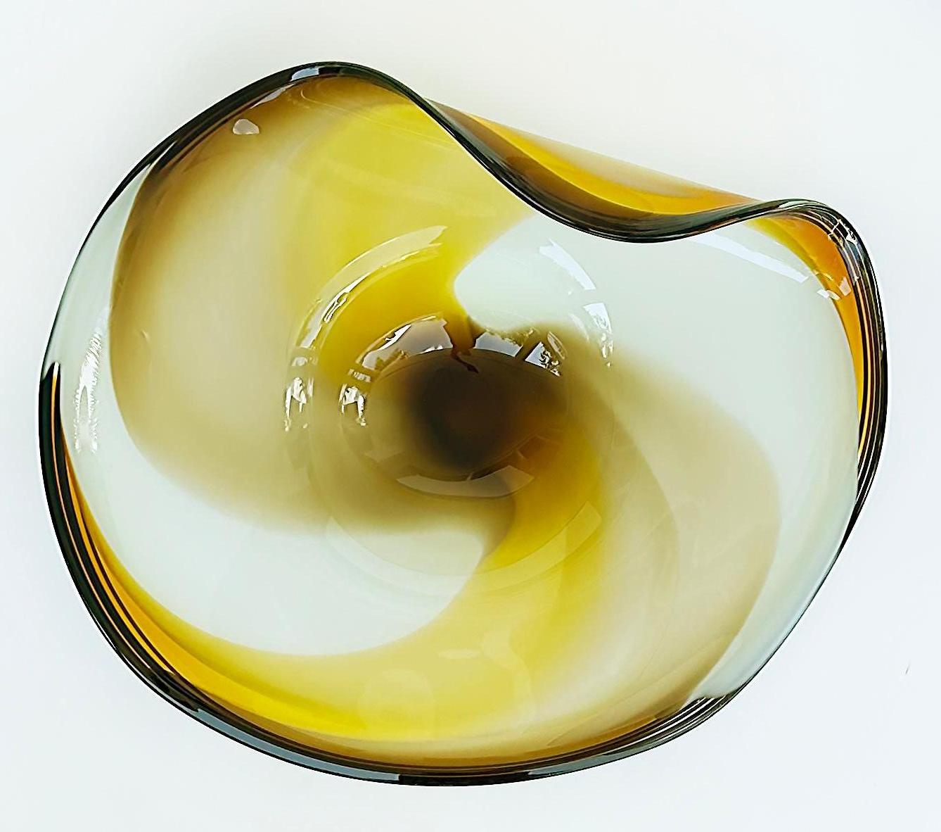 Fired 2006 Art Glass Centerpiece Bowl by John Nicholson Signed on Base, “The Wave”  For Sale