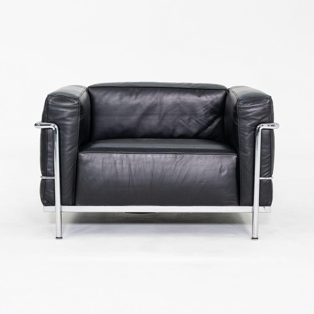 Steel 2006 Cassina Le Corbusier Jeanneret Perriand LC3 Club Lounge Chairs in Leather For Sale