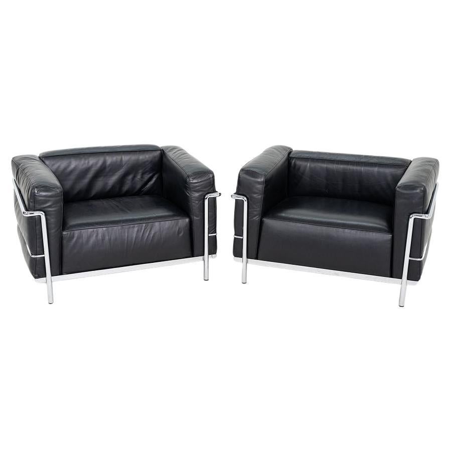 2006 Cassina Le Corbusier Jeanneret Perriand LC3 Club Lounge Chairs in Leather