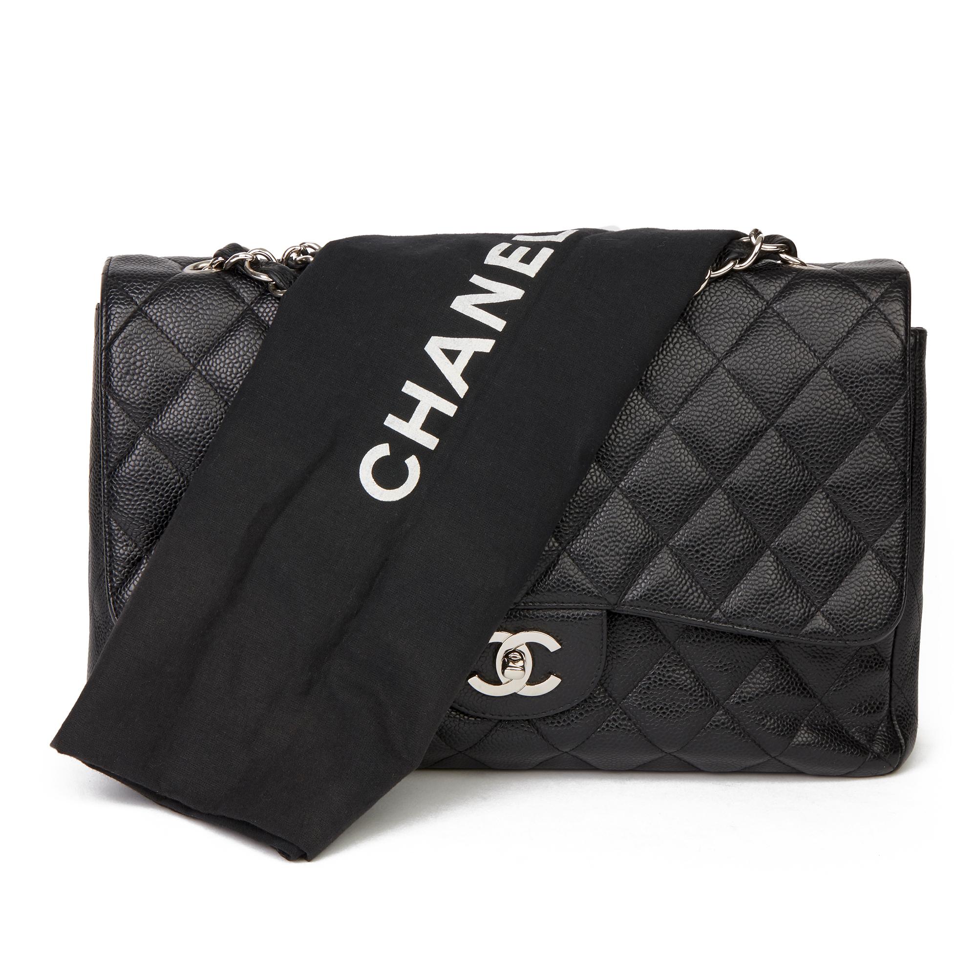 2006 Chanel Black Caviar Leather Jumbo  Classic Single Flap Bag  6