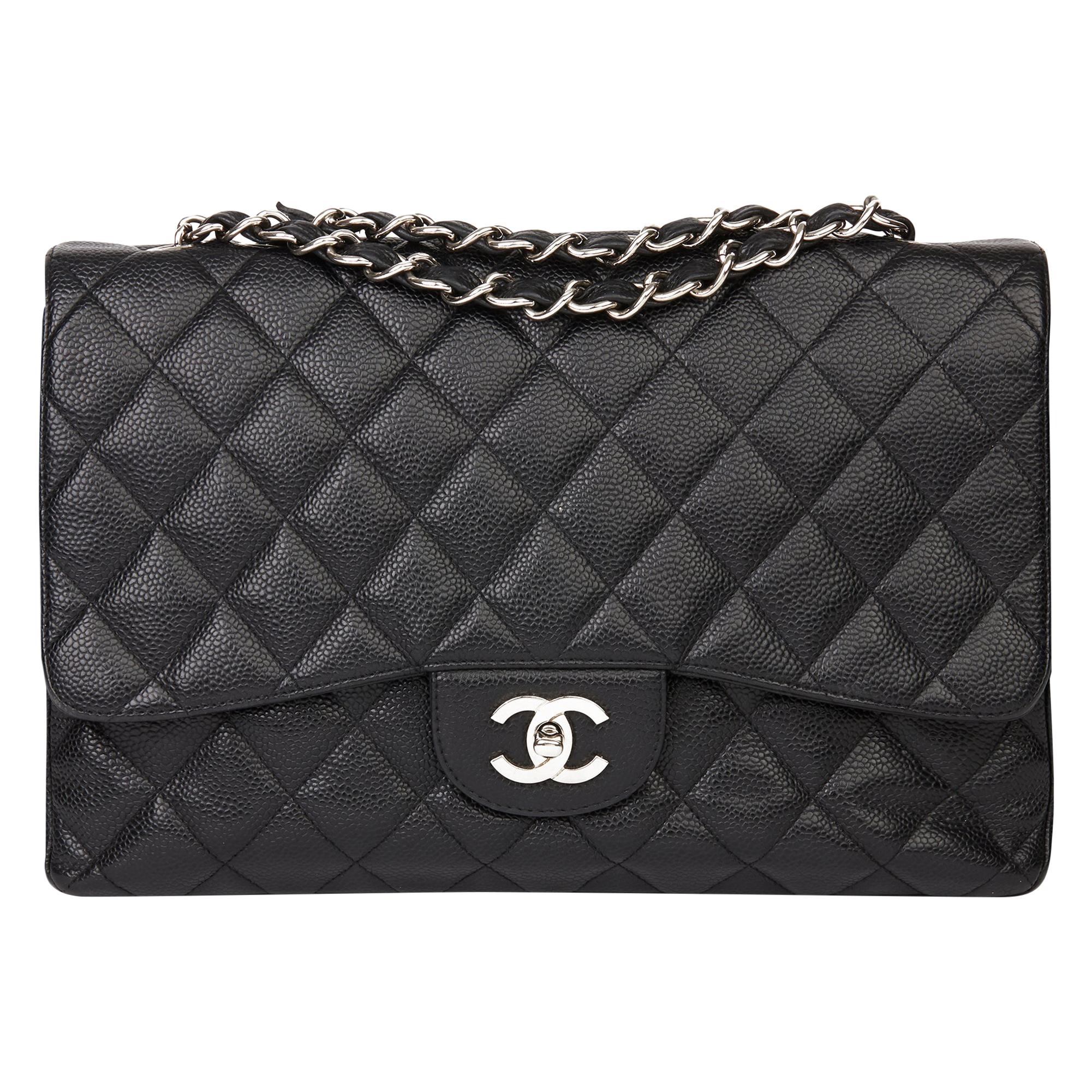 2006 Chanel Black Caviar Leather Jumbo  Classic Single Flap Bag 