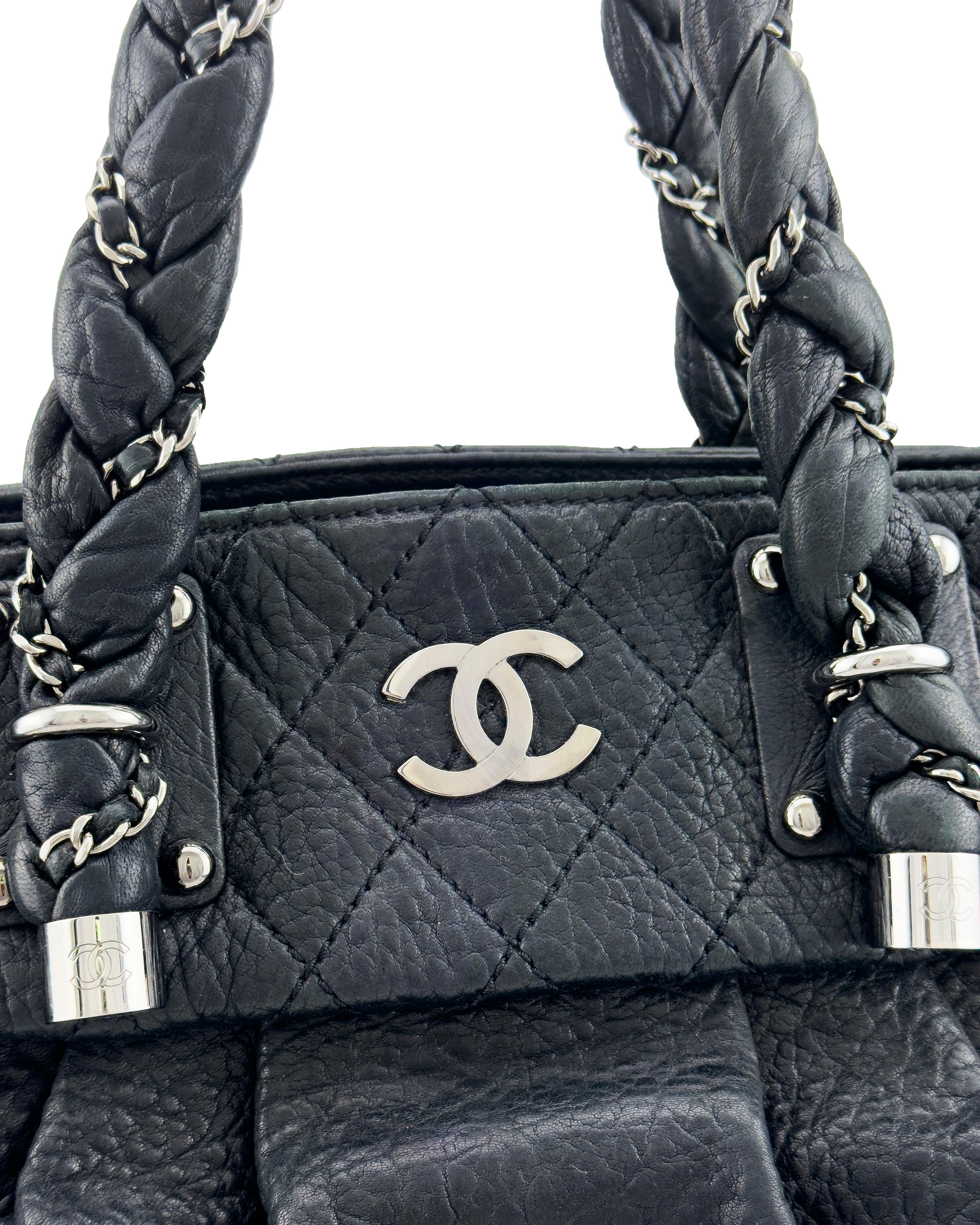 Women's 2006 Chanel Black Leather Lady Braid Tote Bag For Sale