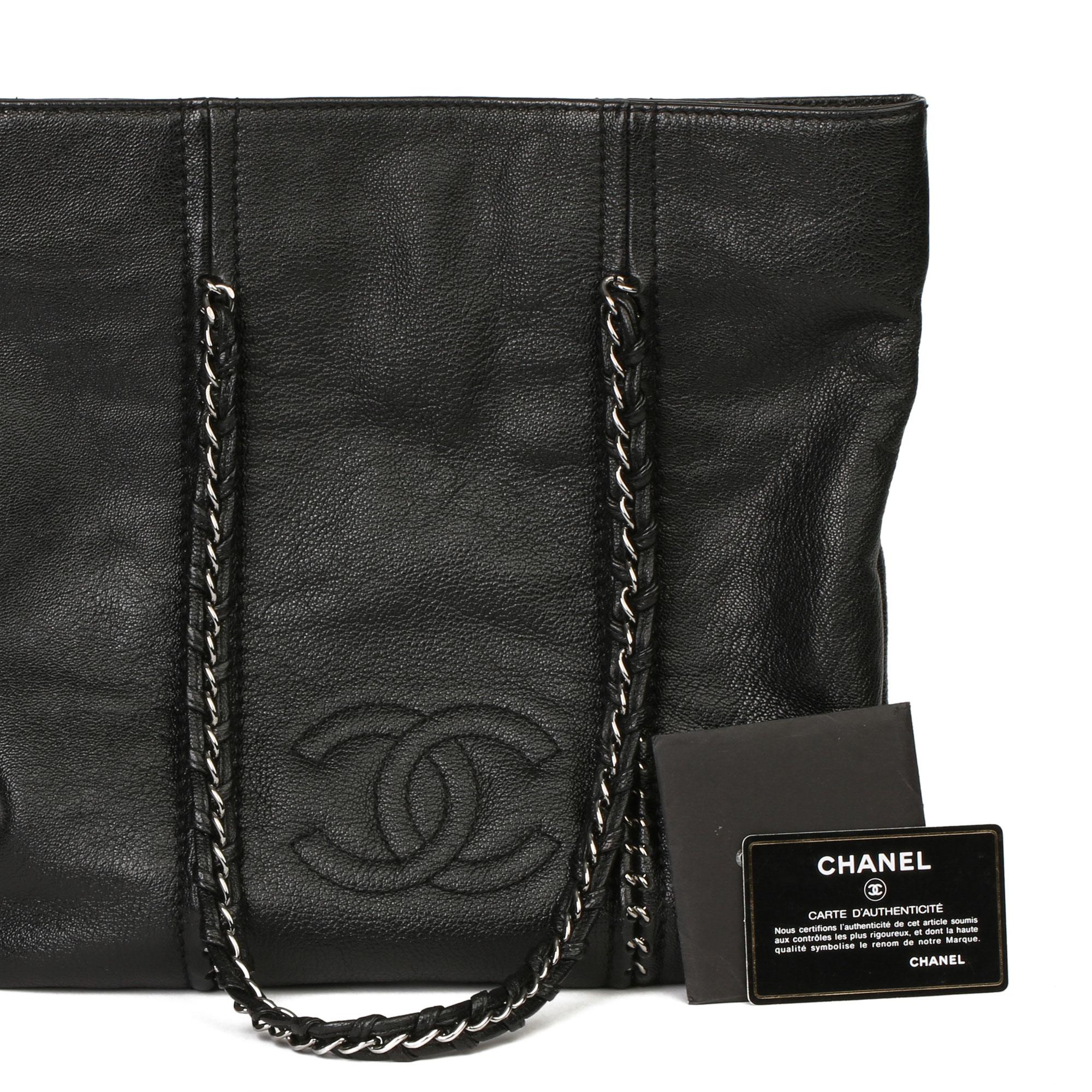 2006 Chanel Black Metallic Dearskin Leather Luxe Ligne Tote  8