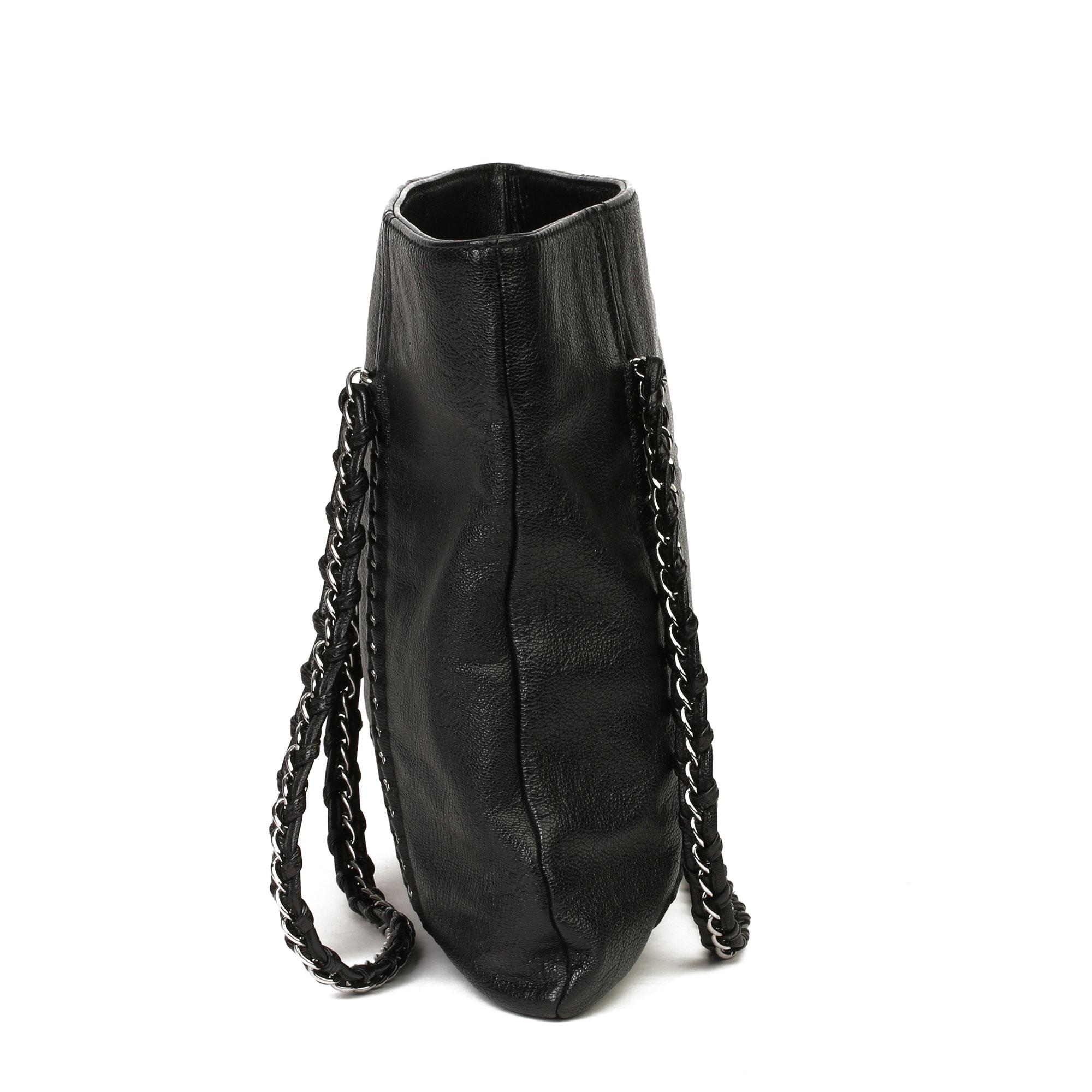 Women's 2006 Chanel Black Metallic Dearskin Leather Luxe Ligne Tote 