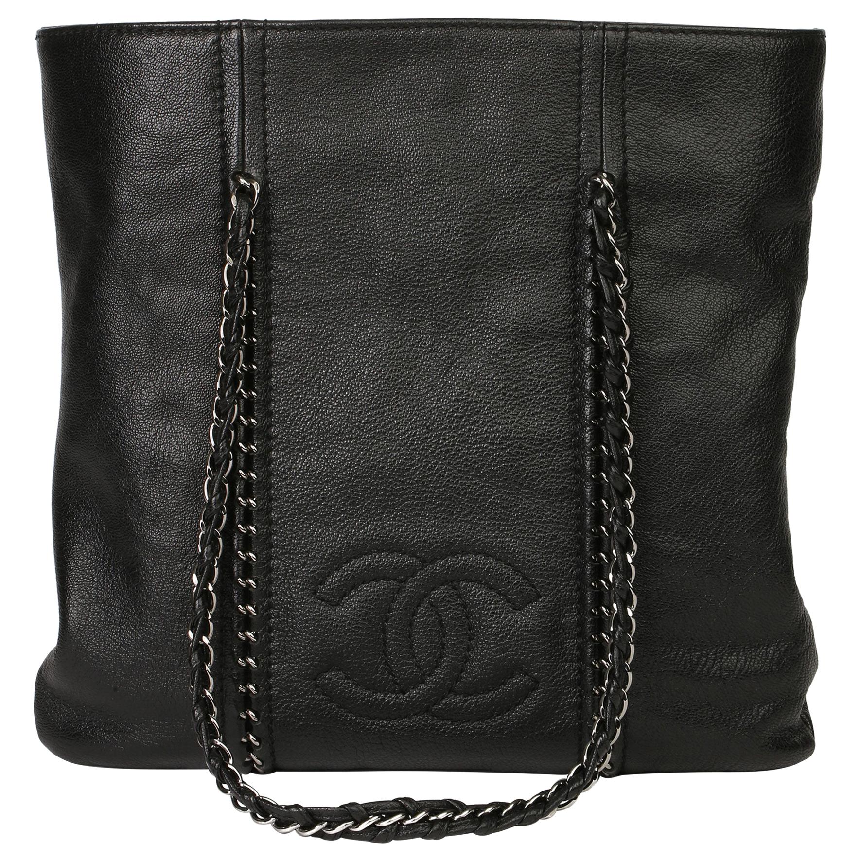 2006 Chanel Black Metallic Dearskin Leather Luxe Ligne Tote 