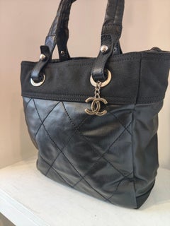 2006 Chanel black quilted Canvas Paris Biarritz Tote silver hardware