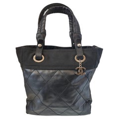 2006 Chanel black quilted Canvas Paris Biarritz Tote silver hardware