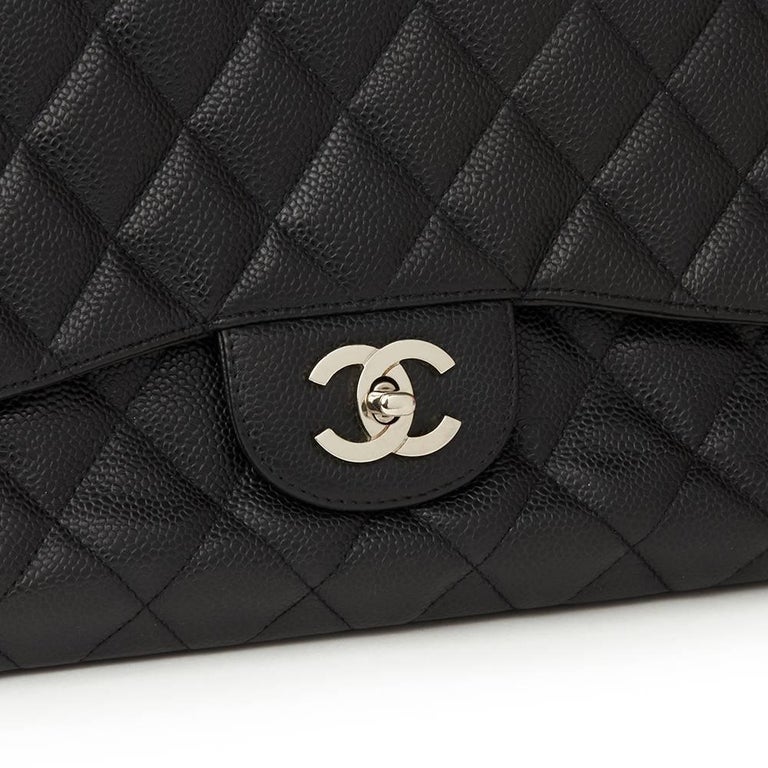 2006 Chanel Black Caviar Leather Jumbo Classic Single Flap Bag at
