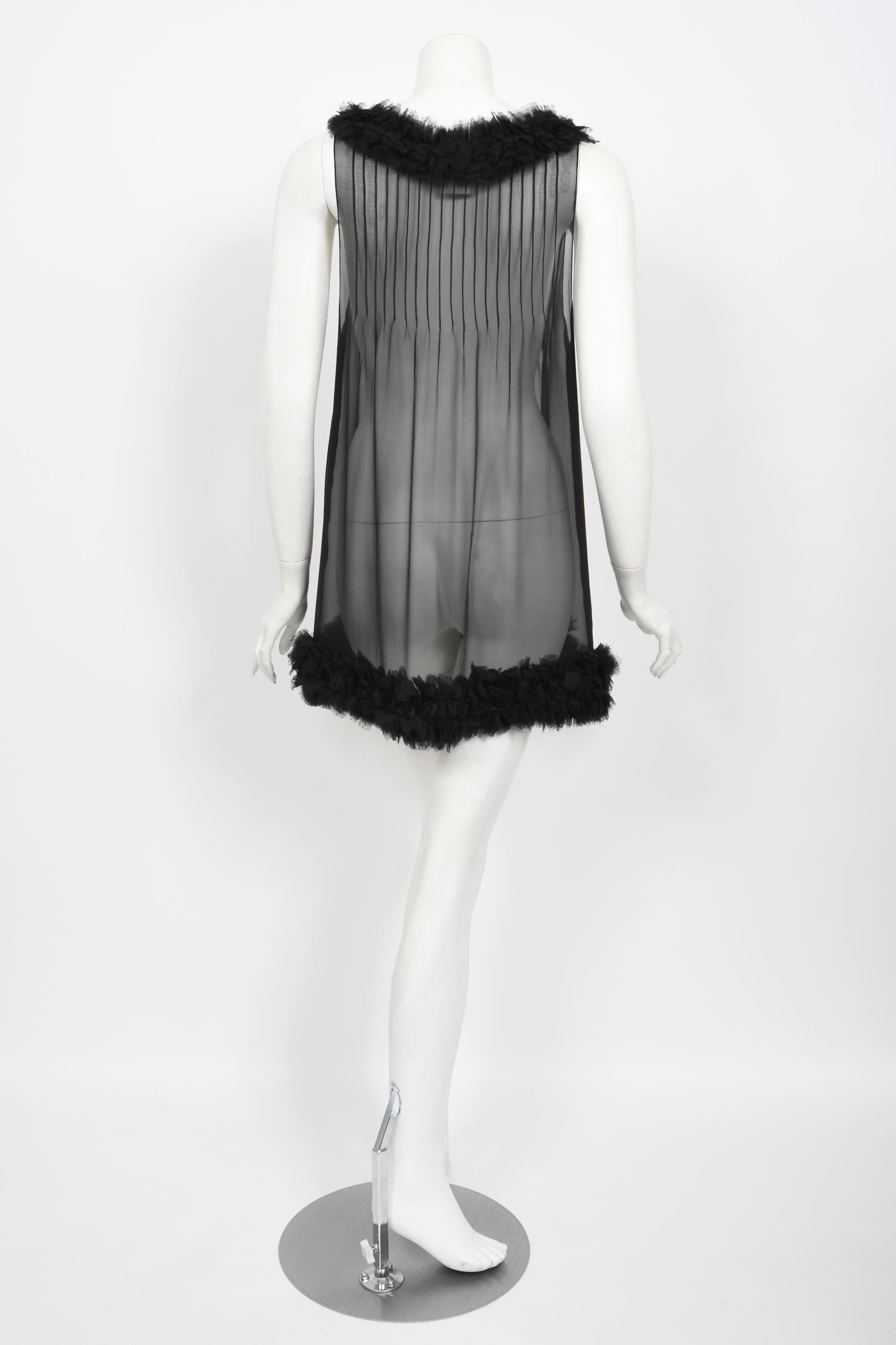 2006 Chanel By Karl Lagerfeld Runway Sheer Black Silk Babydoll Ruffle ...