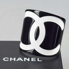 2006 CHANEL CC Logo Black and White Perspex Wide Cuff Bracelet