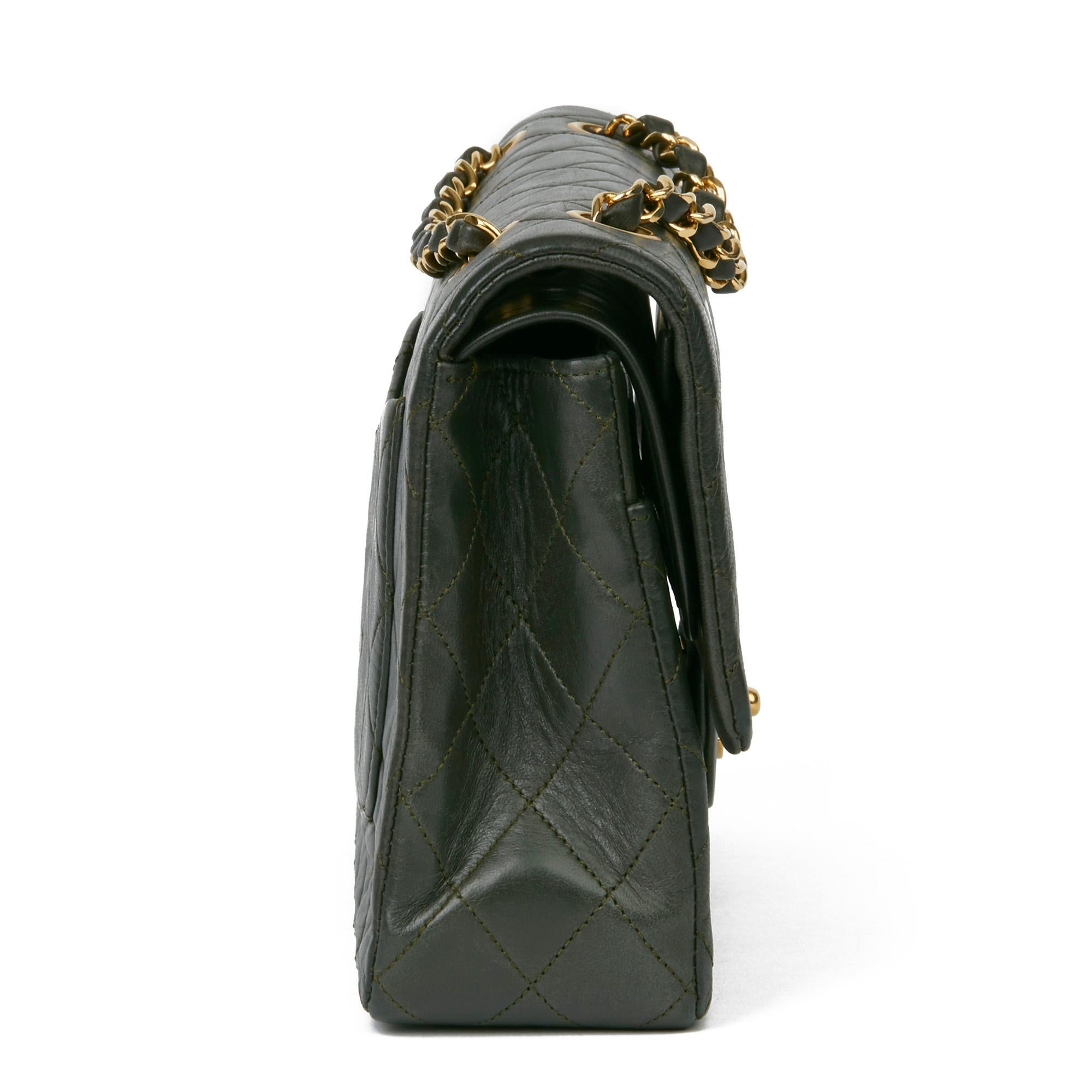 Black 2006 Chanel Khaki Quilted Lambskin Vintage Medium Classic Double Flap Bag 