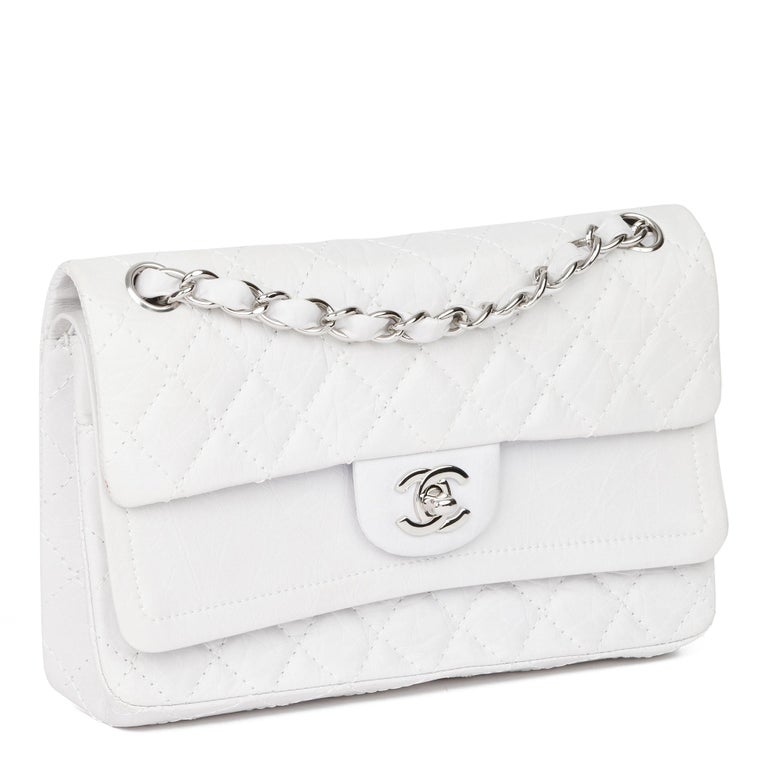2006 Chanel Pale Grey Aged Quilted Calfskin Leather Medium Double Flap ...