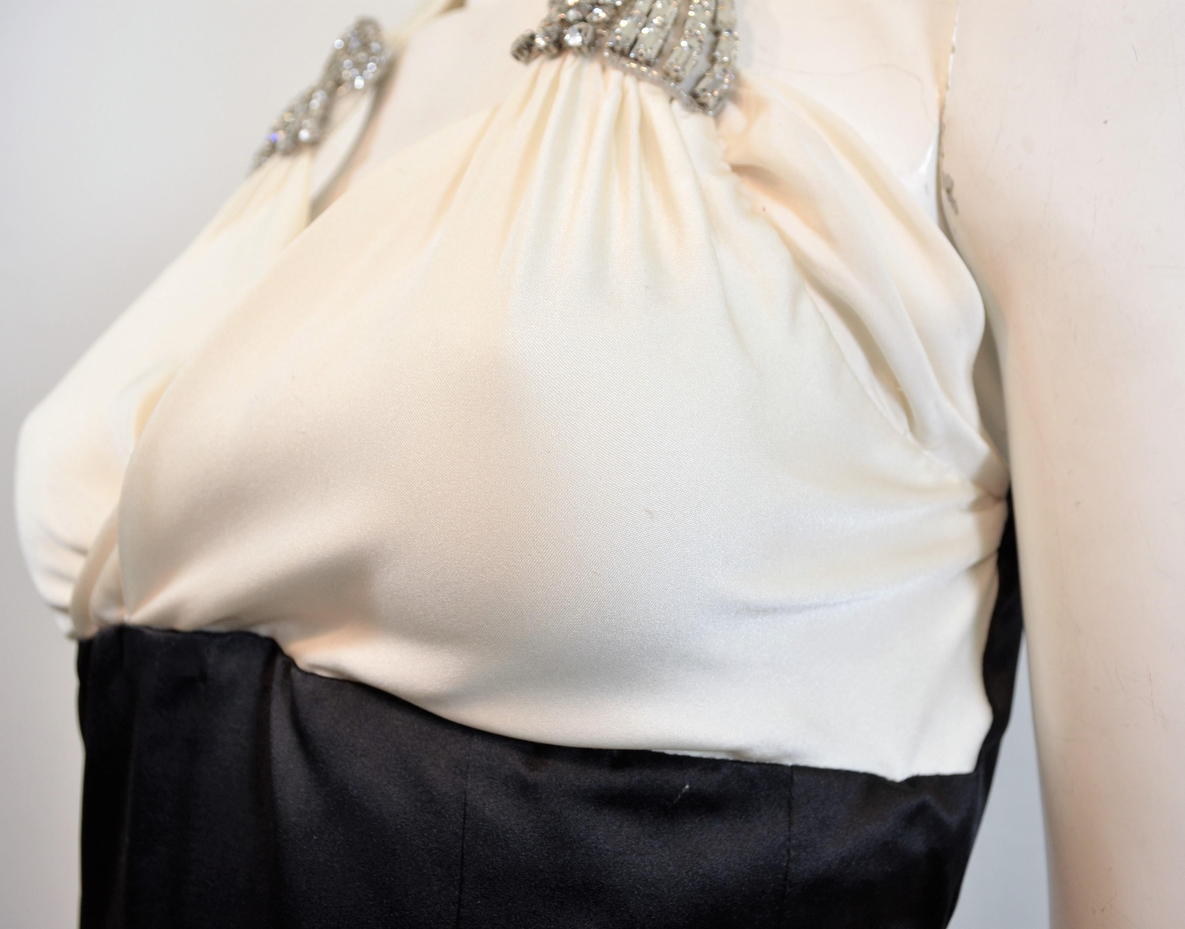 2006 Chanel Silk Satin Formal Dress with Rhinestones For Sale 3
