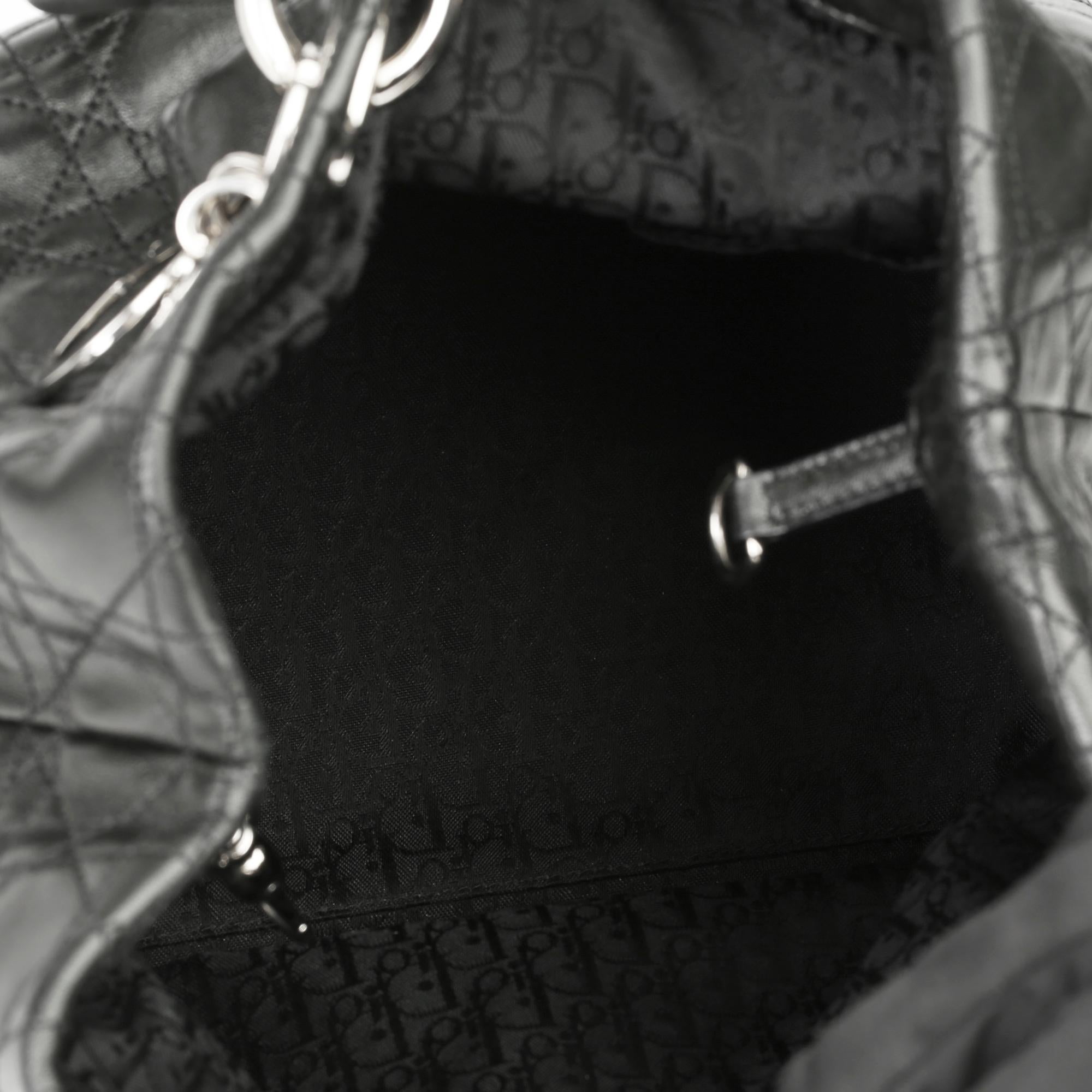 2006 Christian Dior Schwarzes gestepptes Lammfell Leder Lady Dior Tote 6