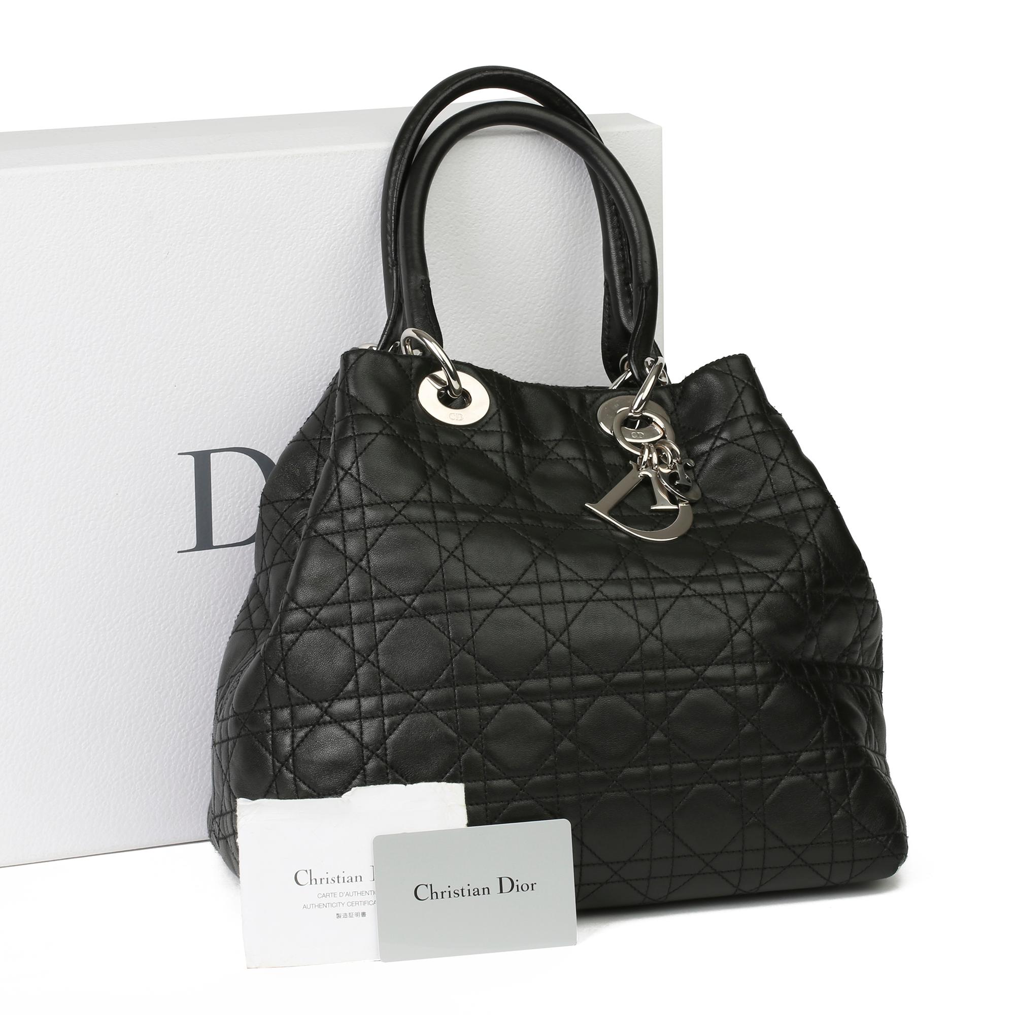2006 Christian Dior Schwarzes gestepptes Lammfell Leder Lady Dior Tote 7