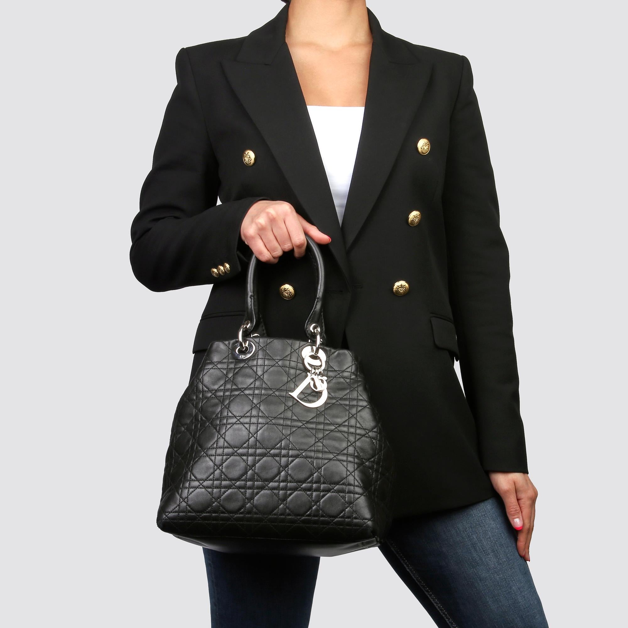 2006 Christian Dior Schwarzes gestepptes Lammfell Leder Lady Dior Tote 8