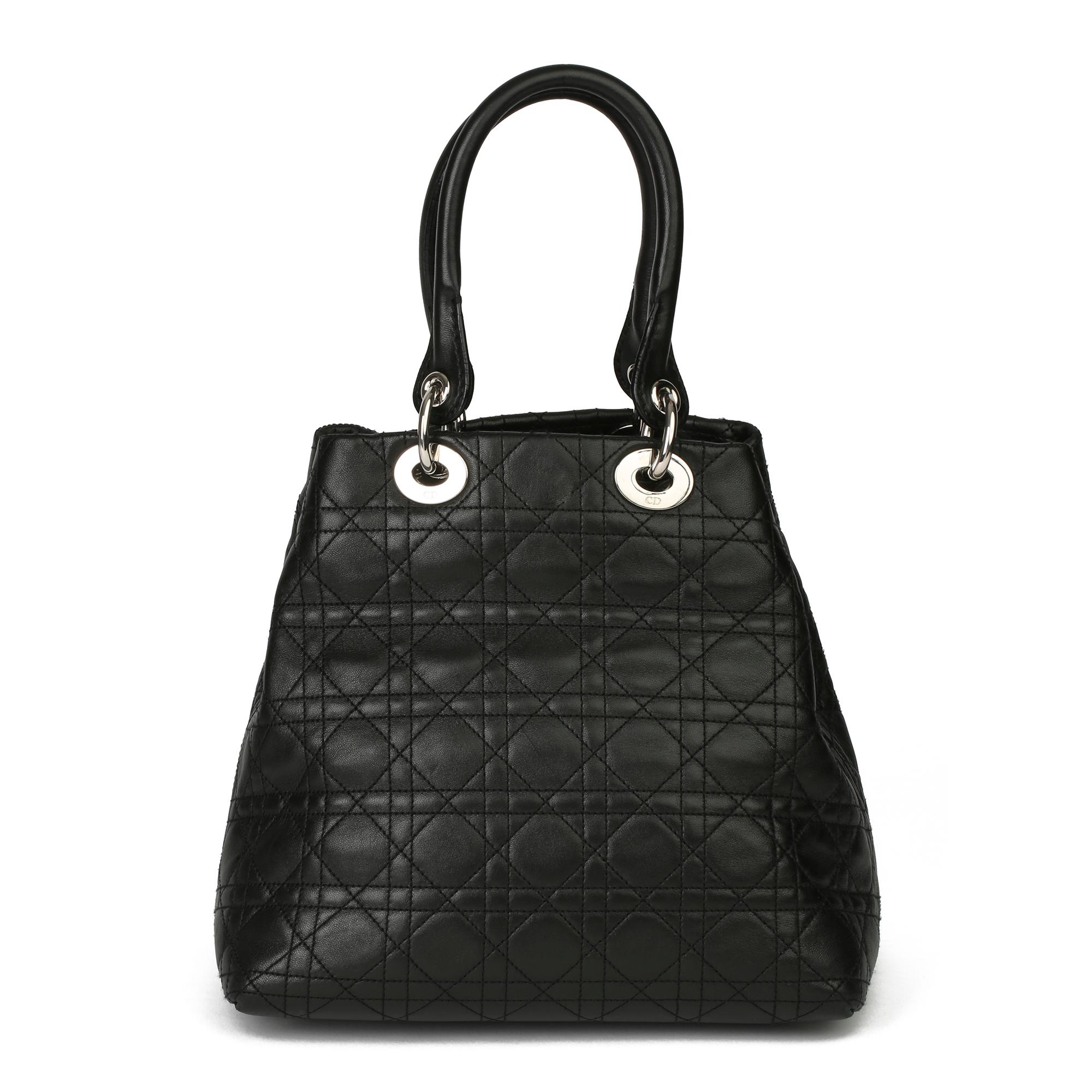 2006 Christian Dior Schwarzes gestepptes Lammfell Leder Lady Dior Tote für Damen oder Herren