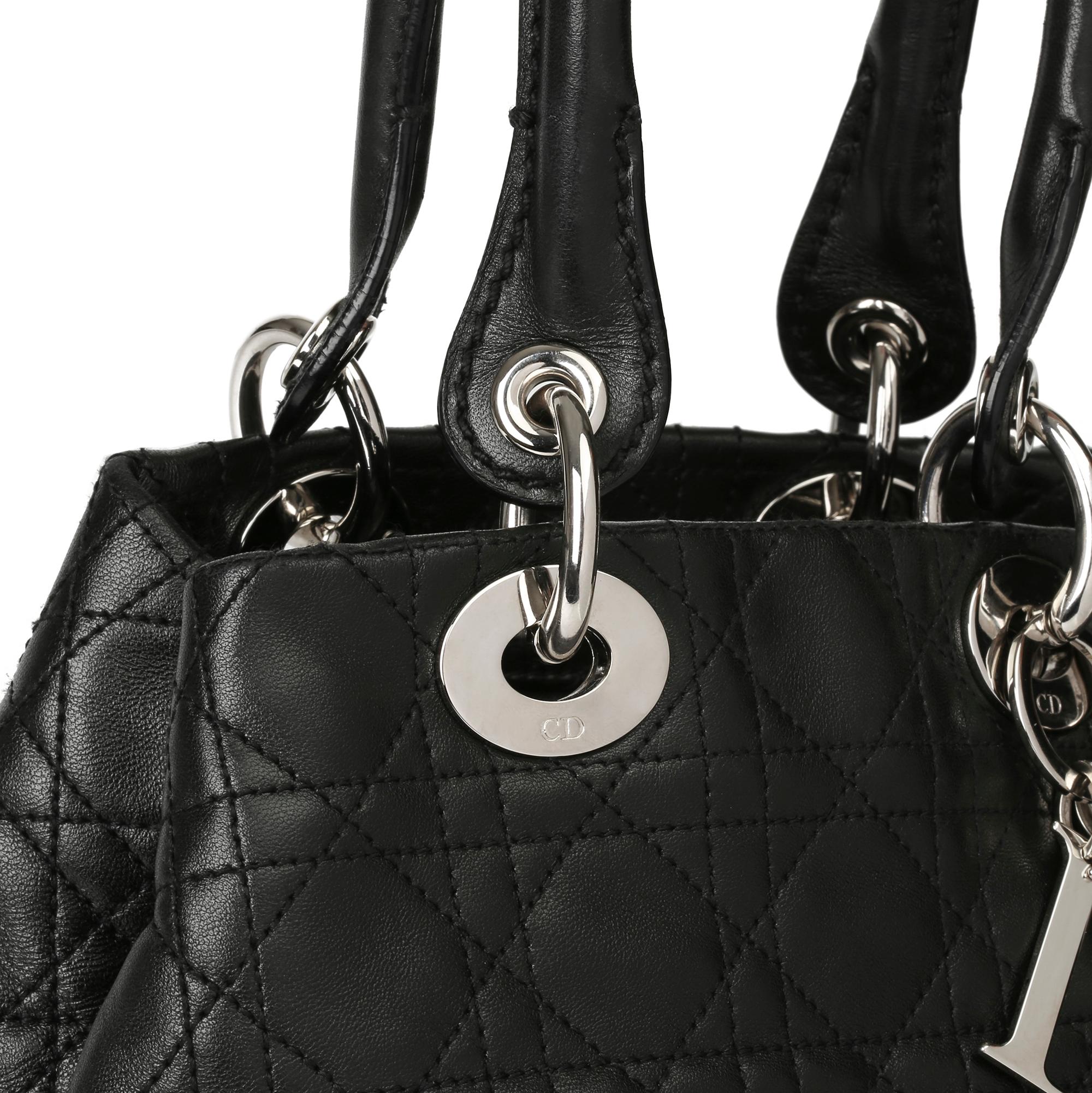 2006 Christian Dior Schwarzes gestepptes Lammfell Leder Lady Dior Tote 3