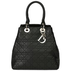Used 2006 Christian Dior Black Quilted Lambskin Leather Lady Dior Tote