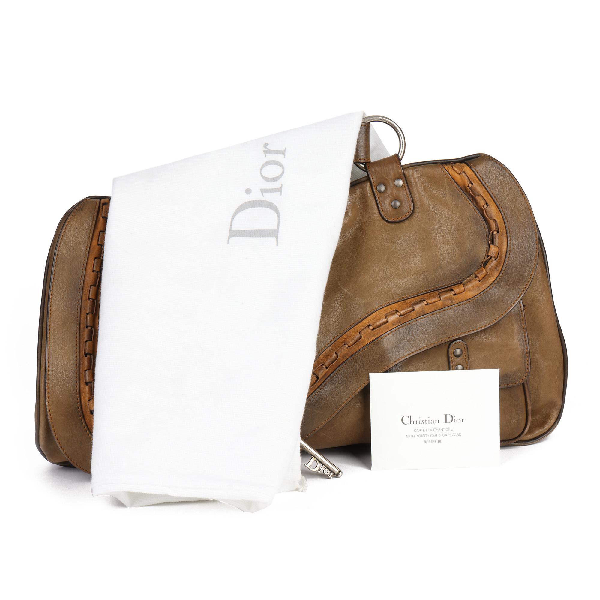 2006 Christian Dior Brown Aged Calfskin Leather Gaucho Double Saddle Bag 4