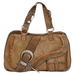 Used 2006 Christian Dior Brown Aged Calfskin Leather Gaucho Double Saddle Bag