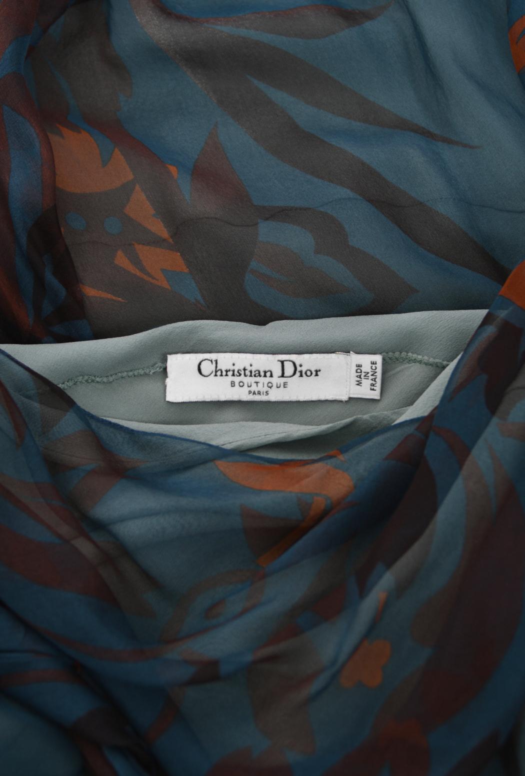 2006 Christian Dior by Galliano Blue Watercolor Sheer Silk Draped Slip Dress For Sale 14
