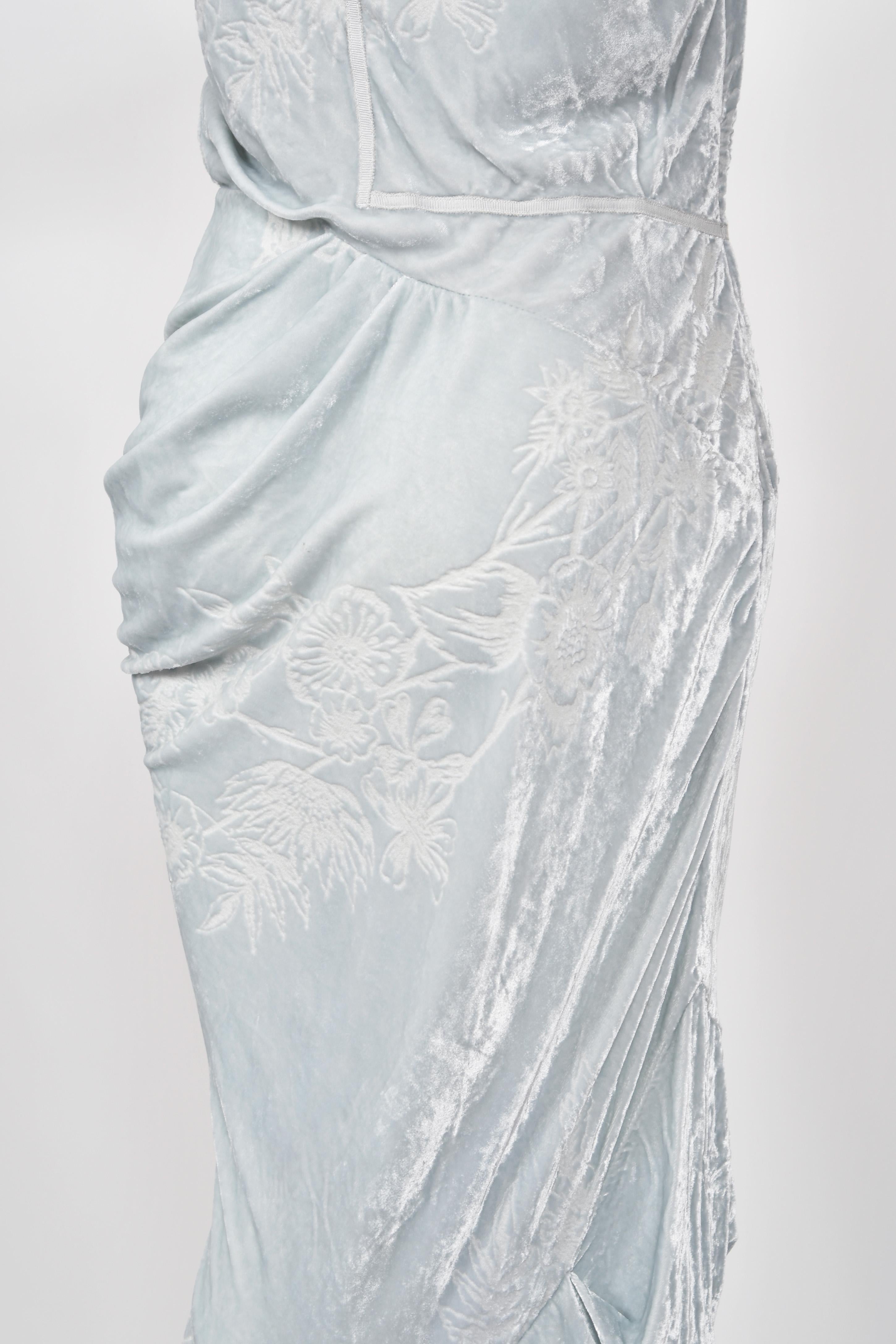 2006 Christian Dior by Galliano Ice Blue Velvet Asymmetric Draped Bias-Cut Gown 6