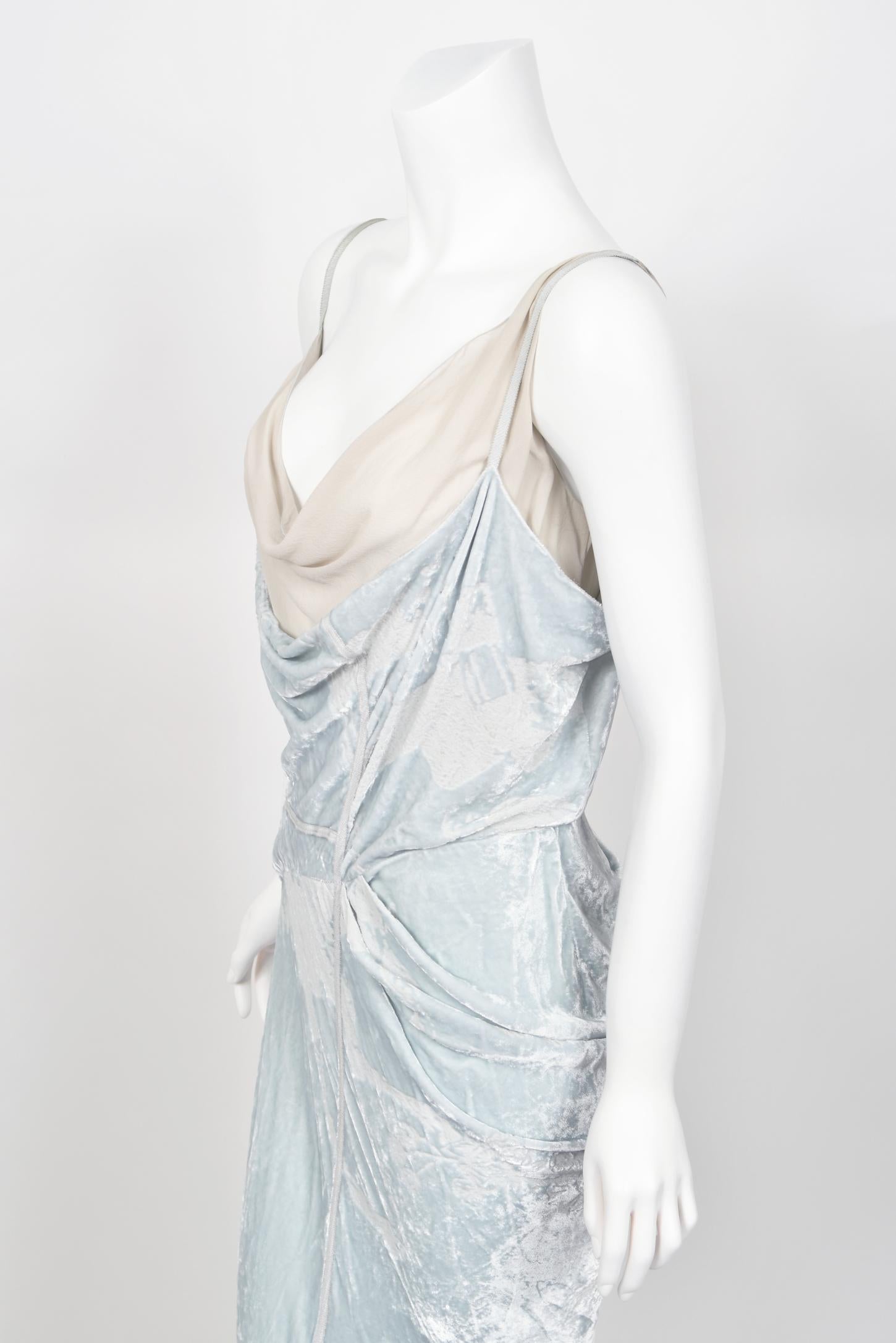 2006 Christian Dior by Galliano Ice Blue Velvet Asymmetric Draped Bias-Cut Gown 7