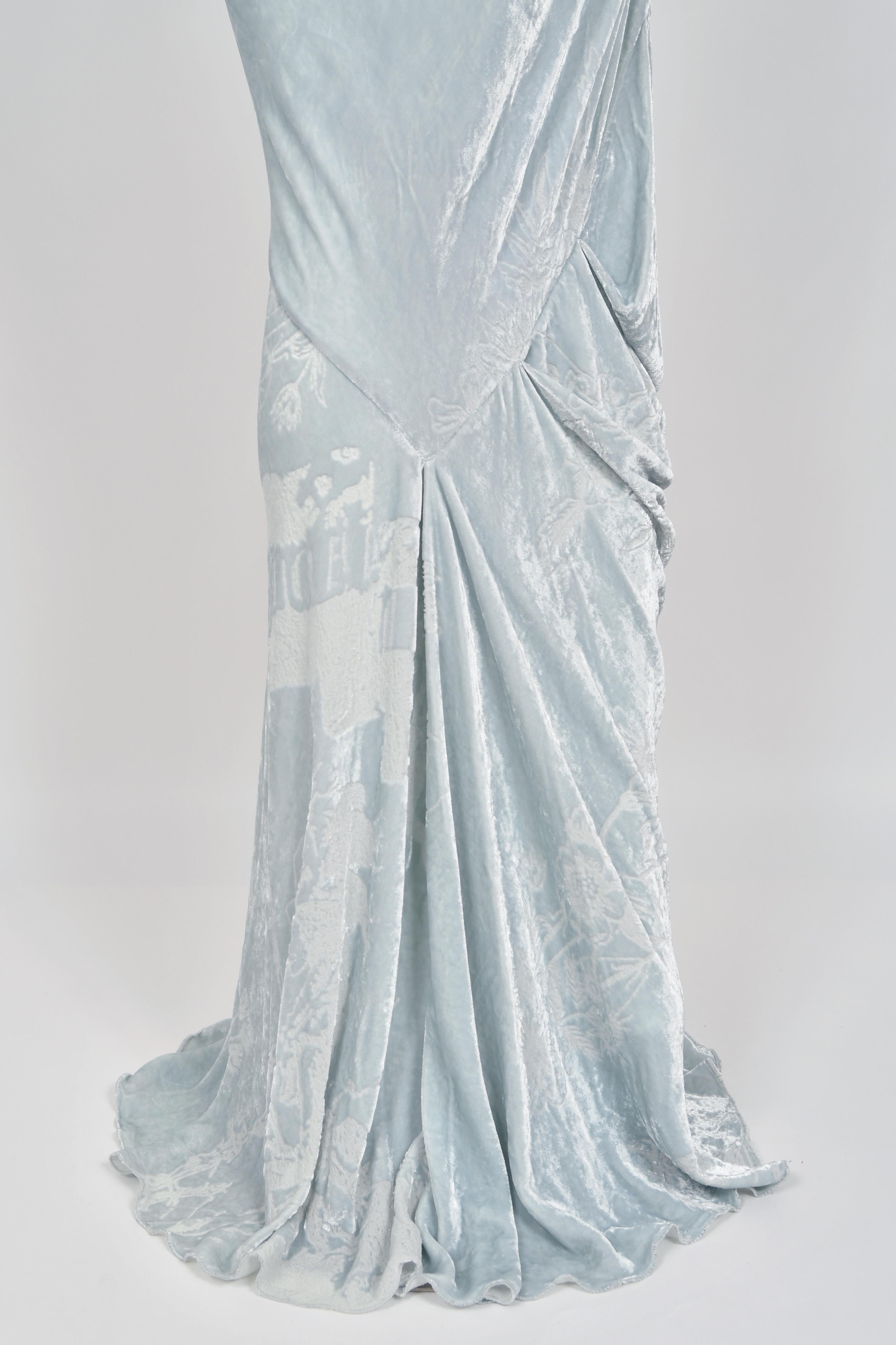 2006 Christian Dior by Galliano Ice Blue Velvet Asymmetric Draped Bias-Cut Gown 8