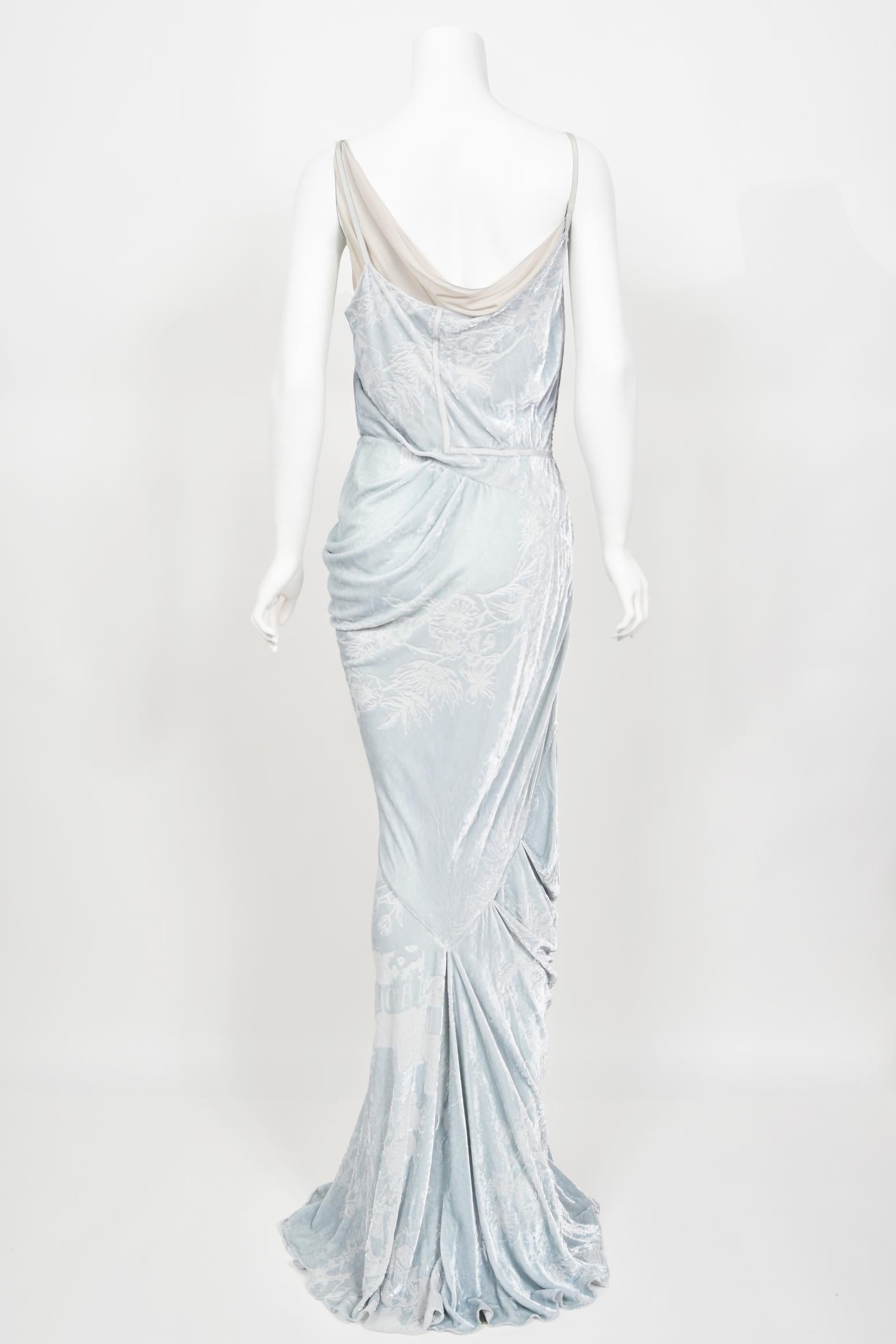 2006 Christian Dior by Galliano Ice Blue Velvet Asymmetric Draped Bias-Cut Gown 9