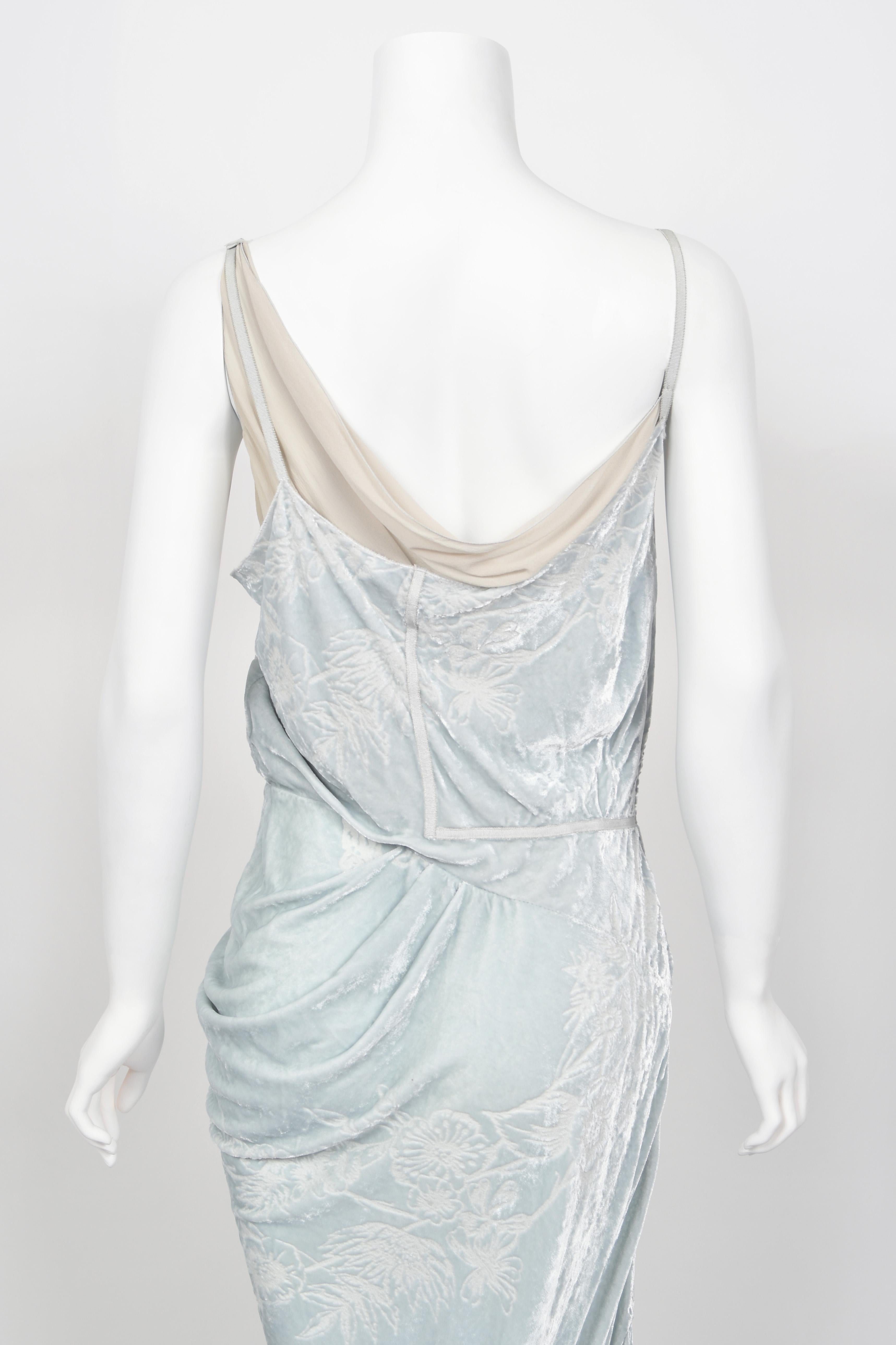 2006 Christian Dior by Galliano Ice Blue Velvet Asymmetric Draped Bias-Cut Gown 10
